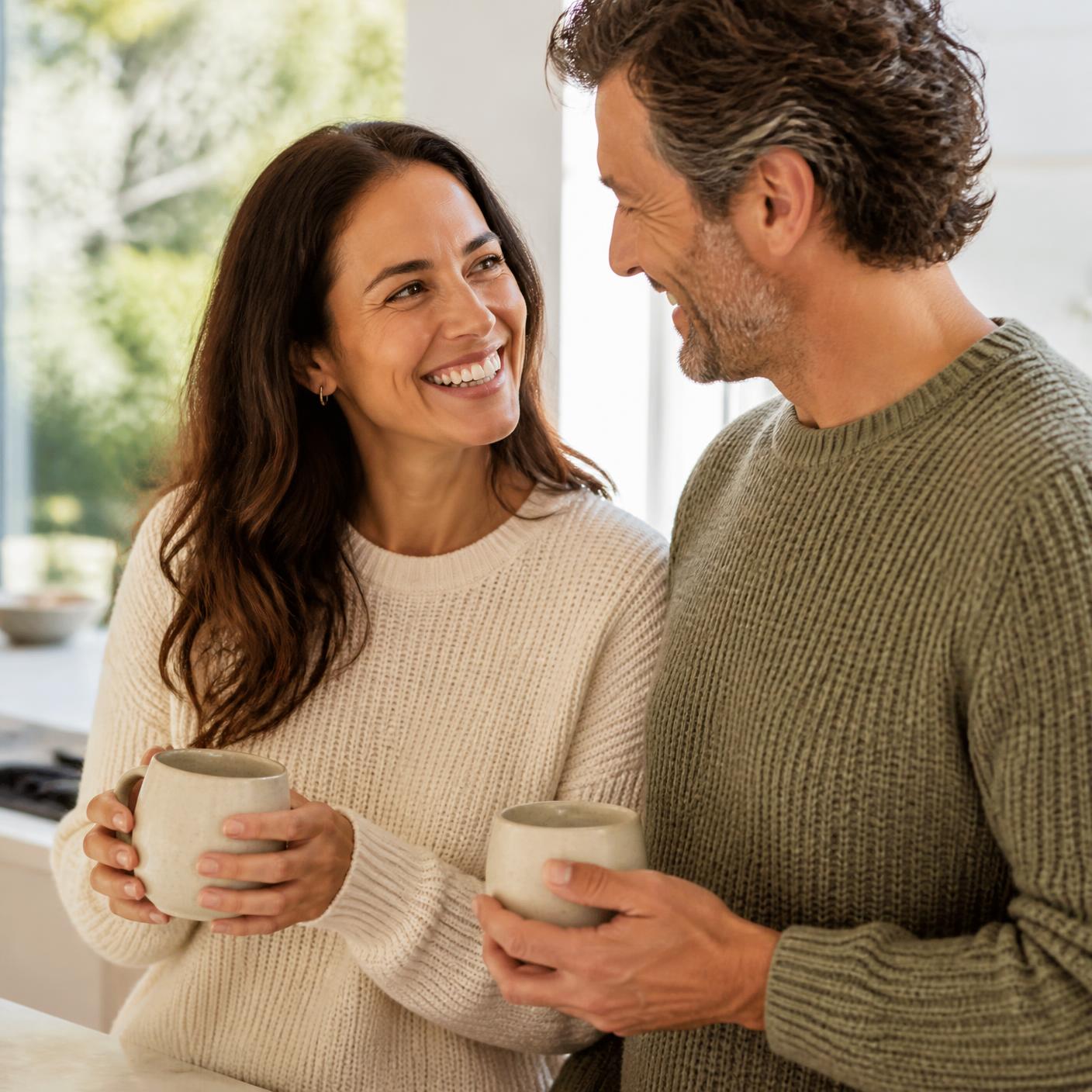 A couple sharing morning coffee